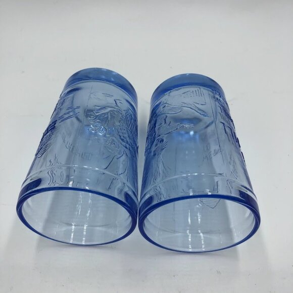 Vintage Tiara Blue Glass Pitcher and 2 Glass Set Jack and Jill Nursery Rhymes - Picture 12 of 16